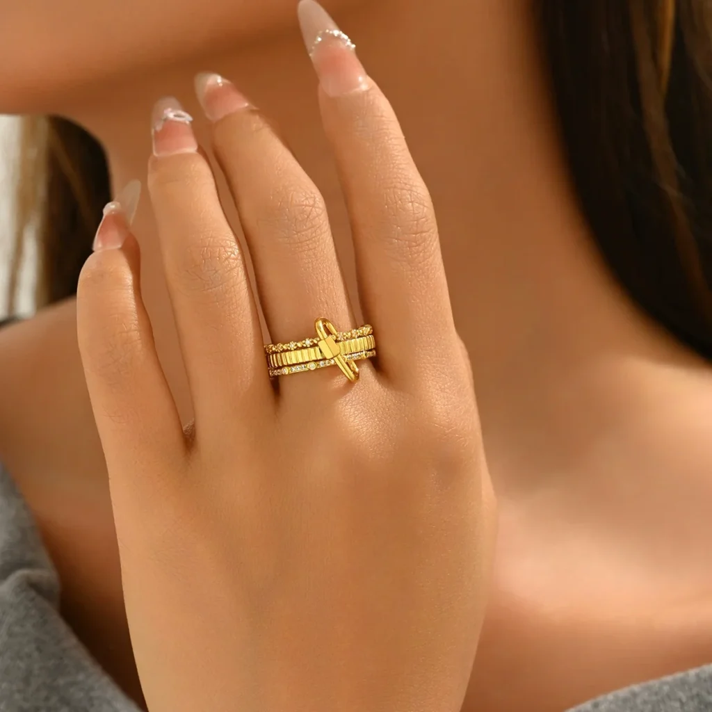 European Women'S Ring Geometric Inlaid Cz Ring Index Ring Inlaid Cz