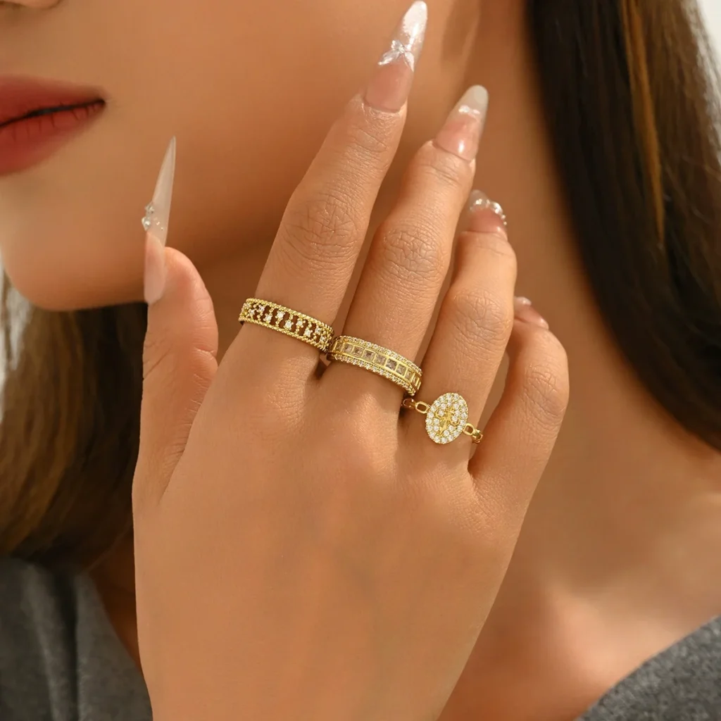 European Women'S Ring Geometric Cz Open Ring Cz Inlaid
