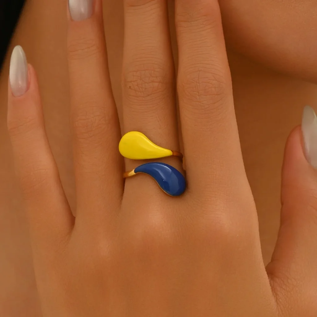 European Women'S Jewelry Geometric Enamel Open Ring Elegant Enamel Plain Band European