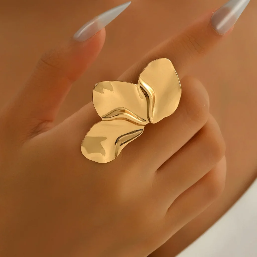 European Women'S Geometric Ring Gold Flower Designer Open Index Ring