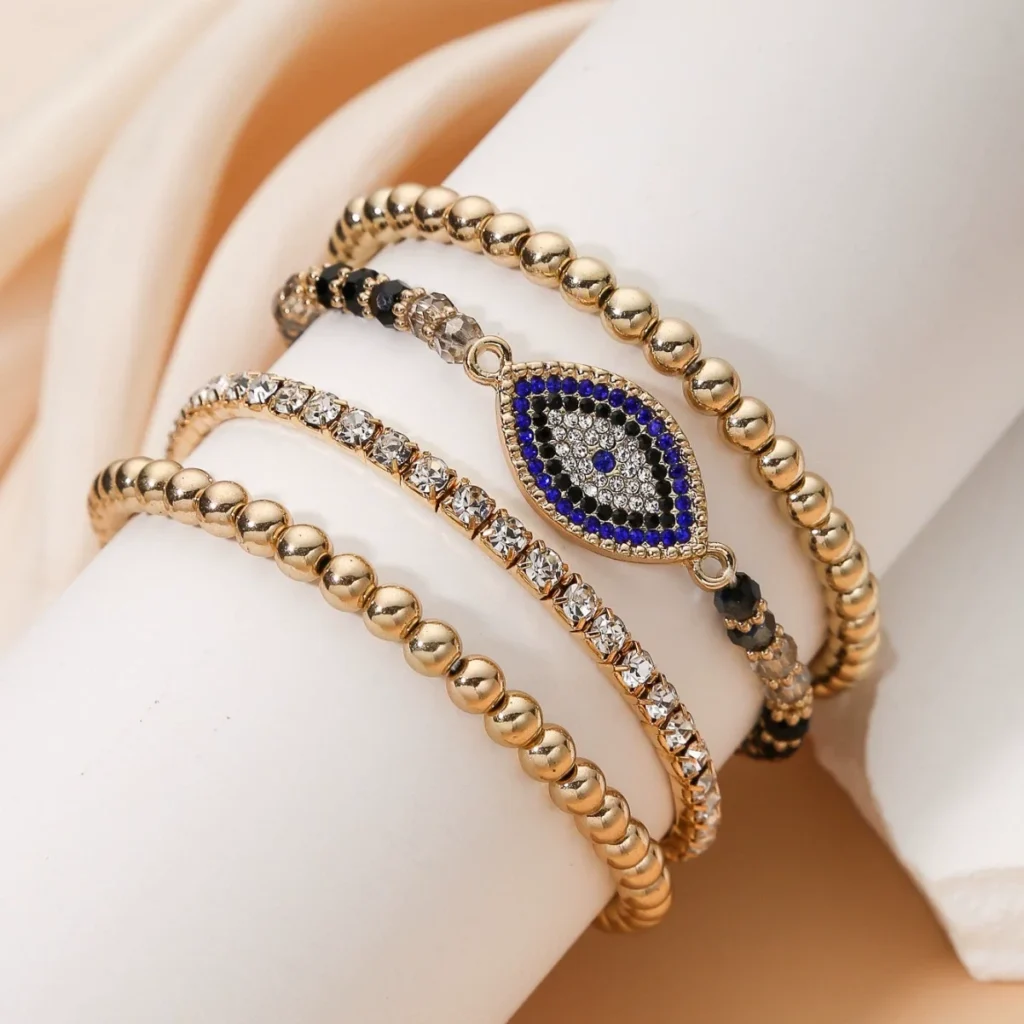Vintage American Bangle Evil Eye Designer Inlaid Cz Bracelet Set Cz Vintage Designer