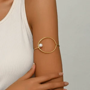 Women'S Geometric Round Armband Designer Inlaid Pearl Bangle Hollow Geometric