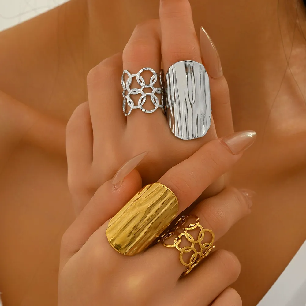 European Women'S Jewelry Geometric Hollow Ring Set Elegant