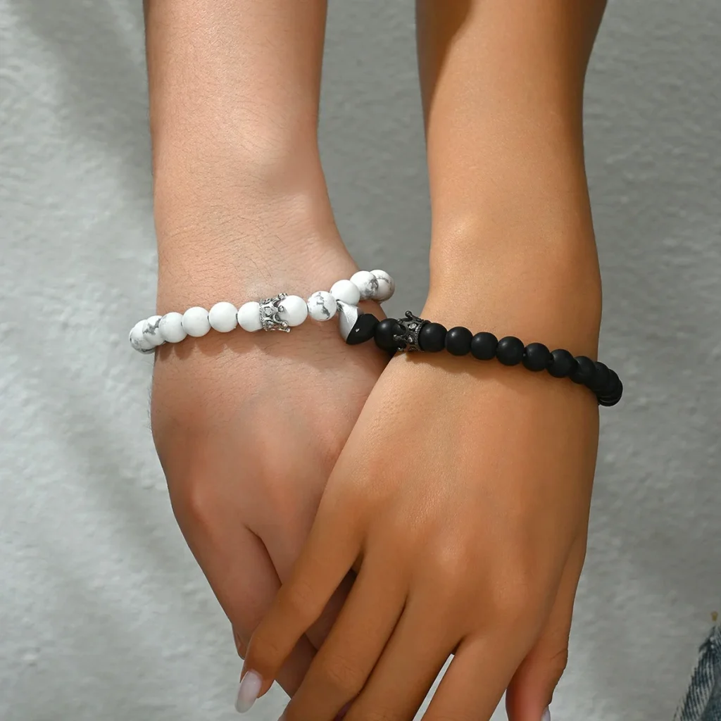 Office Chic European Handwoven Bracelet Couple Natural Stone Bangle Natural Stone Handwoven