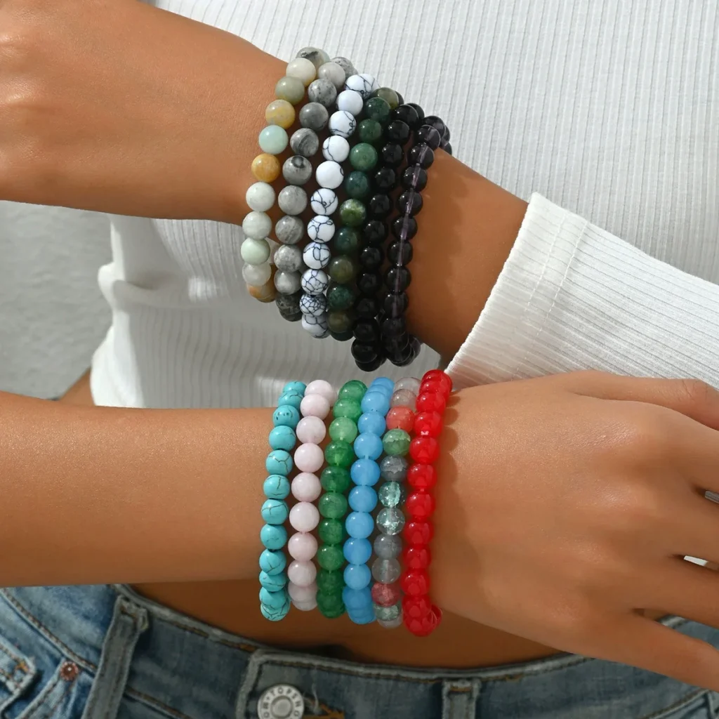 Office Chic Natural Stone Bracelet Set Geometric Designer Elegant Bangle Woven Bangle Natural Stone Woven